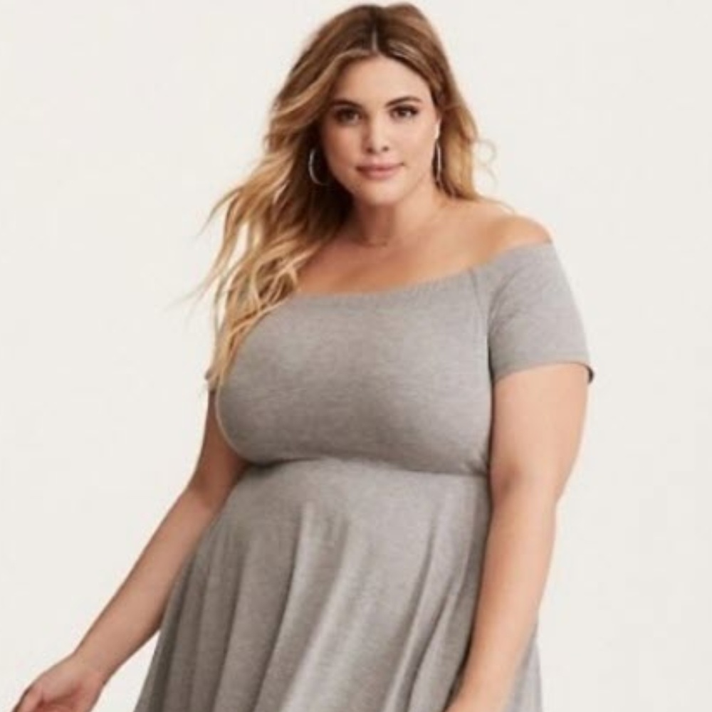 Torrid Heather Gray Off Shoulder Stretchy Dress 2